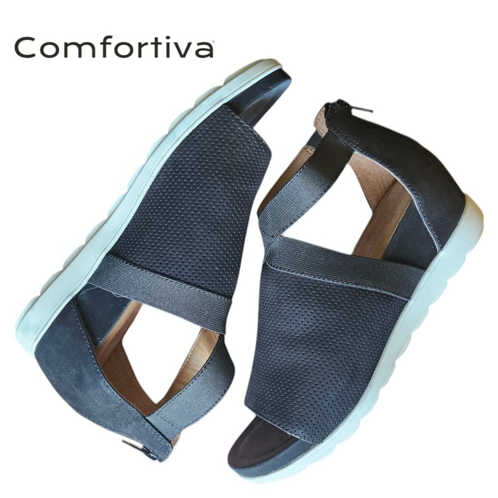 Comfortiva 8 W Wide Sandals Genuine Suede Leather Black